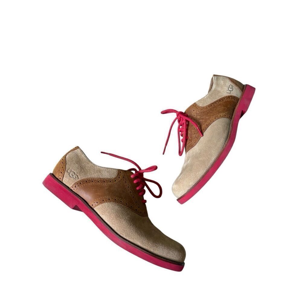 UGG Leather Colorblock Pattern Oxford Brown Suede leather Lace Up Dress Shoes si